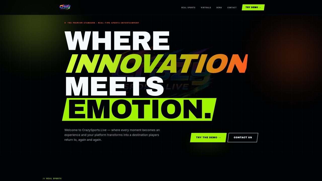 Screenshot of the crazysports.live platform homepage